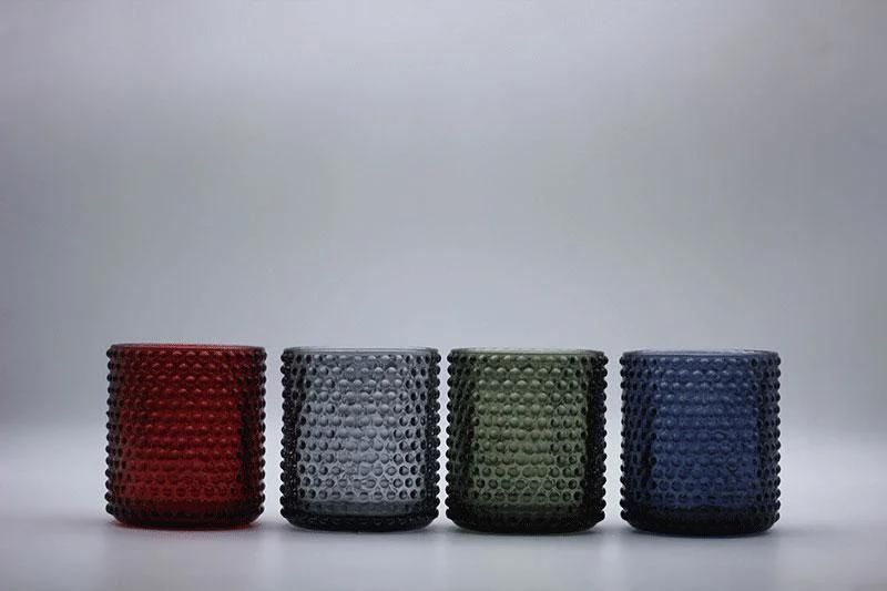 Glass Candle Holder with Various Color and Different Embossed Pattern