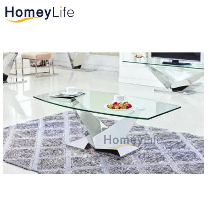 Modern Design Coffee Table with Glass Table Top with Stainless Steel Legs