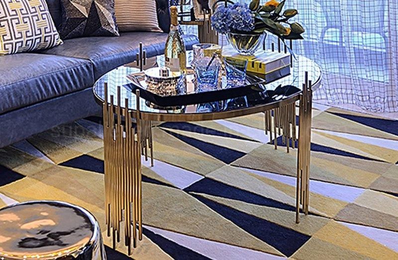 Arabic Luxury Royal Stainless Steel Glass Coffee Table For Sale