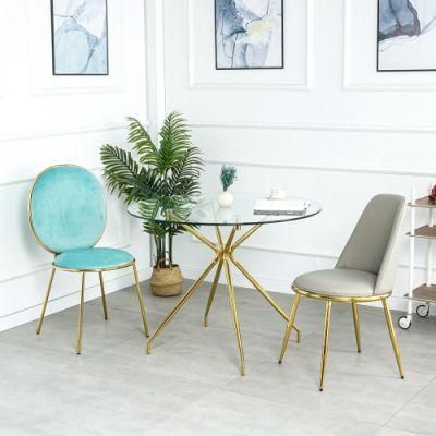 Modern Luxury Design Dining Room Furniture Golden Chrome Leg 2 Chairs Round Glass Top Dining Table Set