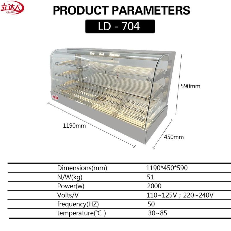 Stainless Steel and Glass Warming Showcase Various Food Warming Showcase