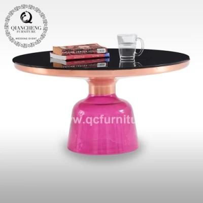 Nordic Home Decor Colorful Round Metal Coffee Table with Tempered Glass Base