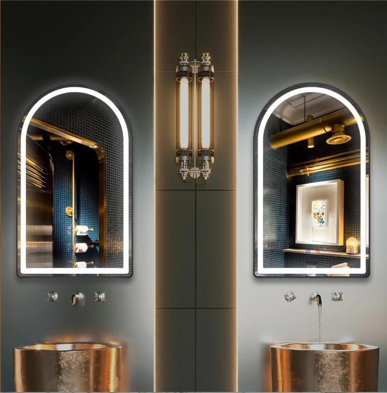 Hotel Home Decororation Black Aluminum Framed LED Illuminated Light Wall Bathroom Mirror