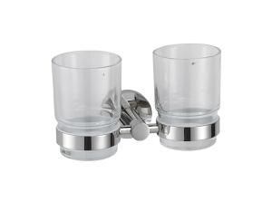 SUS304 Bathroom Wall Mounted Glass Tumbler Cup Double Toothbrush Holder