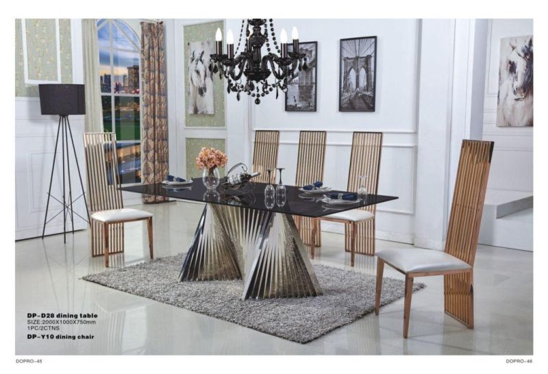 Hot Selling Irregular Base Stainless Steel Dining Table with Tempered Glass Top