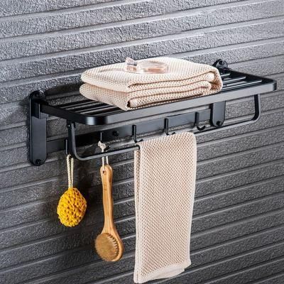 SUS304 Black Matte Double Layer Folding Towel Shelf Bathroom Rack