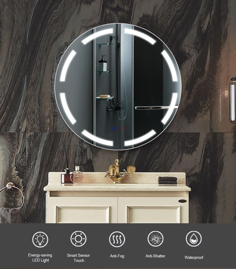 IP65 Water Proof Round LED Backlit Bathroom Mirrors with Anti-Fog