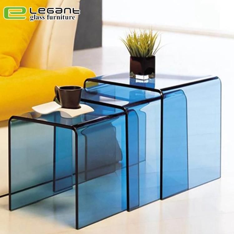 Glass Furniture Crystal Bent Glass Coffee Table Nesting Table