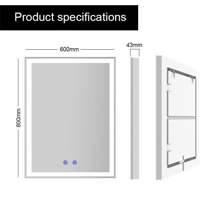 Hotel Project Illuminated LED Bathroom Fogless Mirror for Shower Room