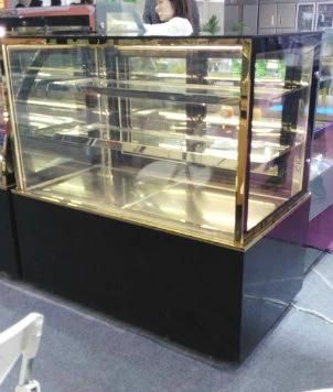 Right-Angle Glass Door Stand Cake Display Cooler with 2 Shelf Black Marble Base Cake Showcase