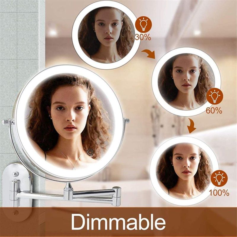 Metal Wall Mounted Double Sides LED 1X/10X Magnify Hotel Bathroom Mirror
