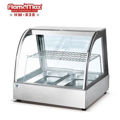Hw-838 Food Warmer Stainless Steel Curved Glass Heater Food Showcase Food Display Warmer with 2 Pans