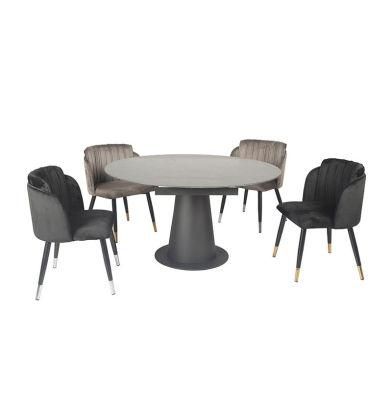 New Design Marble Effect Sintered Stone Extension Round Shape Dining Table for Home Furniture