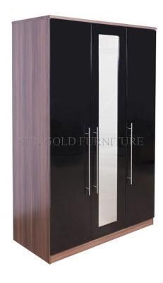 Modern Home Bedroom Furniture Swing Mirror High Gloss Three Doors Wardrobe