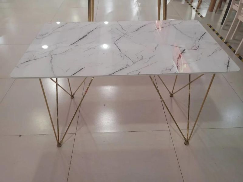Luxury Design Marble Top Dining Table Set 8 Seaters with Metal Legs