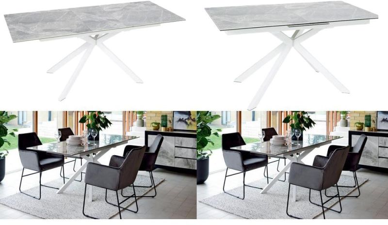 Home Kitchen Dining Restaurant Hotel Furniture Extendable MDF Gloss Top Steel Dining Table