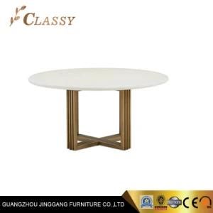 Marble Top Dining Table in Golden Brass Finished Steel Base Frame