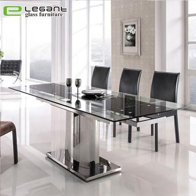 Extendable Glass Dinner Table with Stainless Steel Base