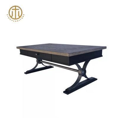 Wholesale Modern Furniture Square Center Table Antique Wood Table Iron Rectangular Wood Coffee Table