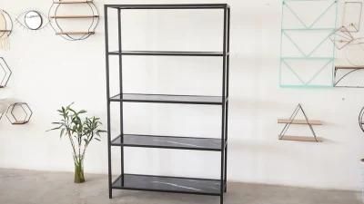 Factory Price 4 Tiers Black Simple Structure Display Shelf in Office