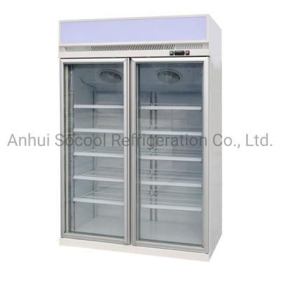 Supermarket Glass Door Display Showcase with Top Canopy with LED Light for Frozen Foods