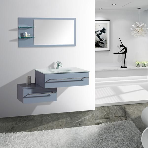 Lacquered Modern Bathroom Cabinet with Tempered Glass Basin T9014e