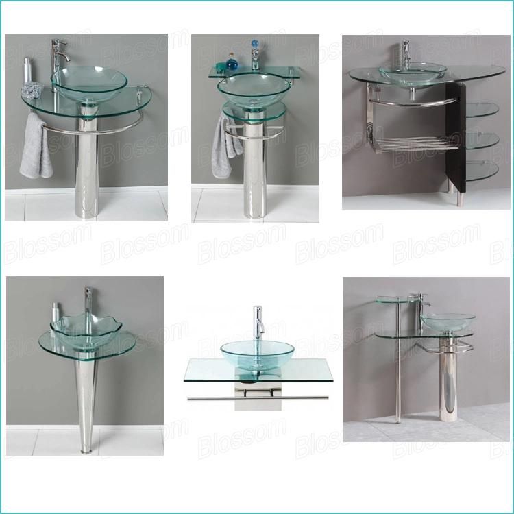 Elegant Design Bathroom Washing Glass Basin Vanity with Mirror (BLS-2033)