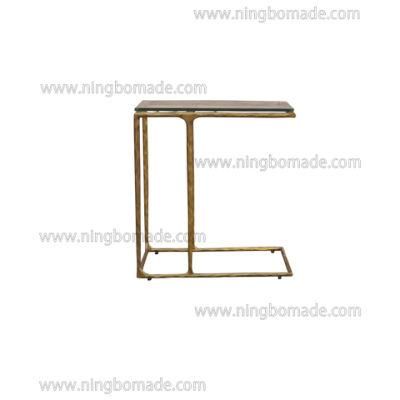 Thaddeus Sculptural Forged Collection White Tempered Glass Top Light Brass Solid Metal Base Sofa Table