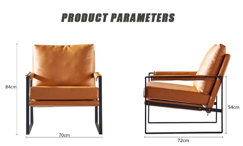 Modern Home Lounge Furnituredesigner Armchair Single Sofa Reading Chair Metal Frame Leather Wing Back Seat Sofa Couches for Living Dining Dressing Room