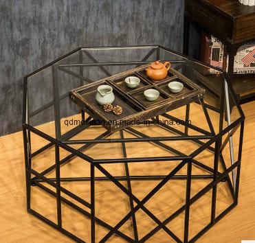 American Fashion Sitting Room Tea Table Wrought Iron Tea Table Glass Tea Table (M-X3224)