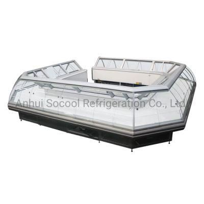 Remote Supermarket Fish Showcase with Corners and Front Sliding Curved Glass Door