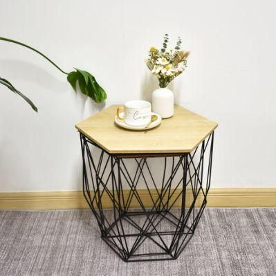 2 Sets Popular Office Furniture MDF Tabletop Black Metal Frame Coffee Table for Sale