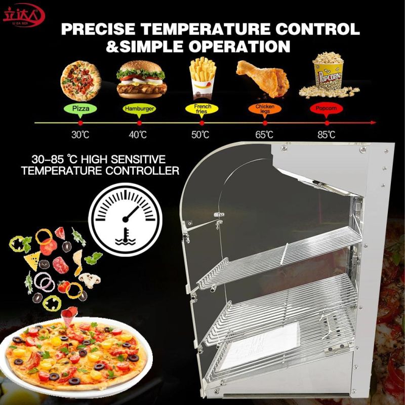 Restaurant Equipment Commercial Electric Stainless Steel Heat Display Food Warming Showcase with Curved Glass and Multi Doors