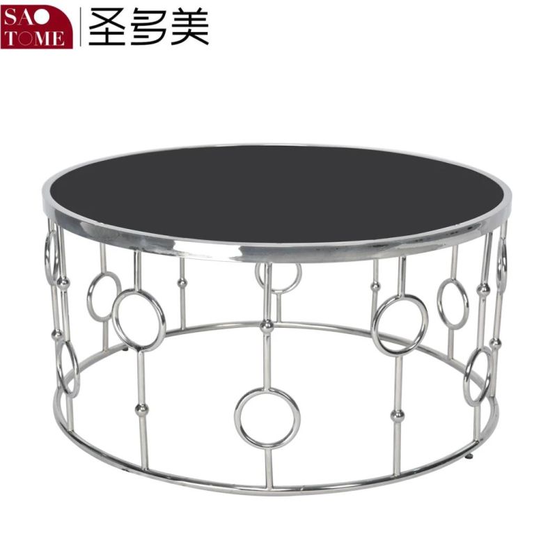 Hot Selling Household Black Metal Frame Glass Top Two-Layer Small Coffee Round Table