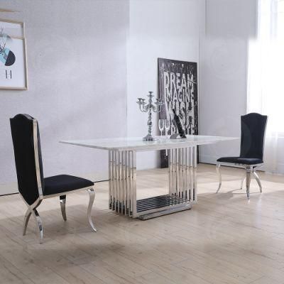 Foshan Dining Furniture Modern Silver Dining Table Set with 6chairs