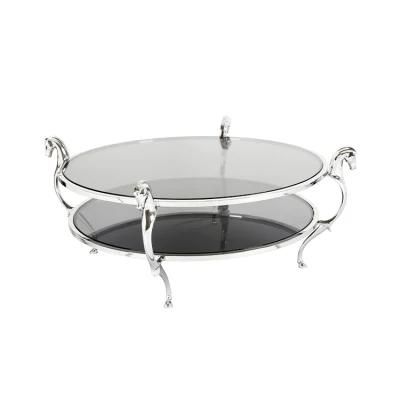 Custom Modern Silver Stainless Steel Round Mirrored Grey Glass Coffee Table in Living Room Coffee Tables