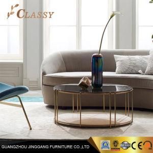 Golden Tube Round Tempering Glass Coffee Table Tea Furniture