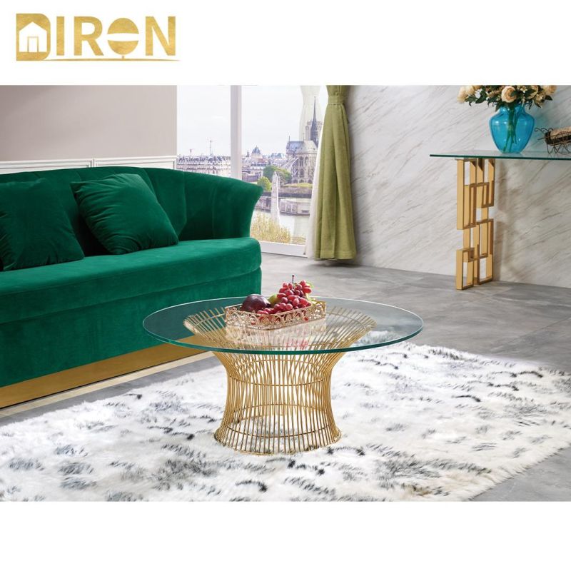 Modern Glass Round Stainless Steel Frame Coffee Table for Home Hotel