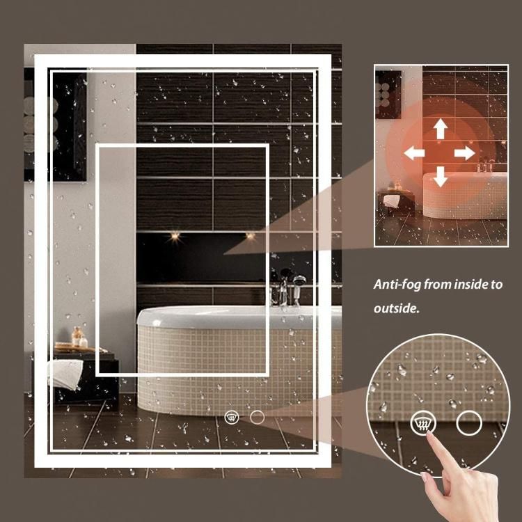 Hotel Wall Mounted Decorative LED Lighted Bathroom Mirror with Build in Touch Sensor