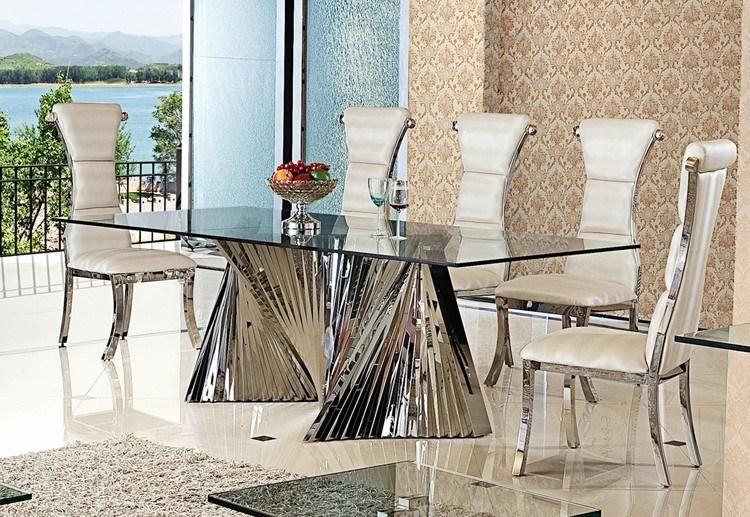 China Manufacturer Rectangle Shape Metal Stainless Steel Base Dining Room Table