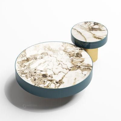 Elegant Marble Coffee Table Set with Brushed Leg