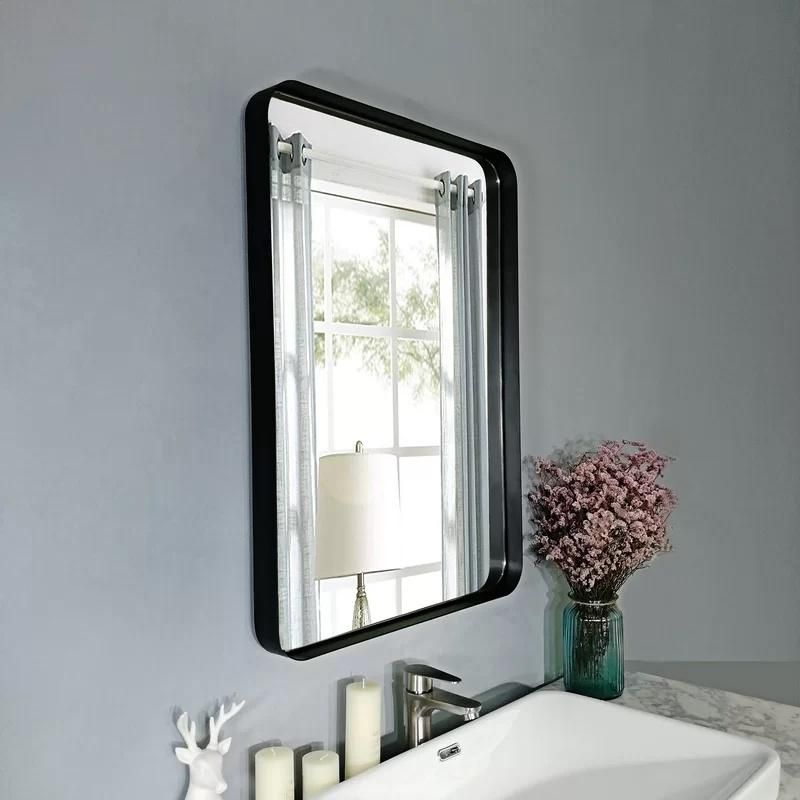 Home Decoration Wall Mounted Black Metal Framed Bathroom Mirror Bath Mirror