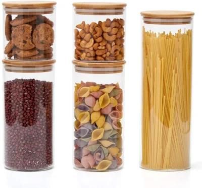 Glass Jars Storage with Bamboo Lid Food Kitchen Storage Jars