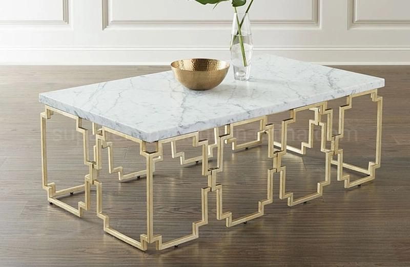 Italian Gold Frame Marble Coffee Table Rectangle