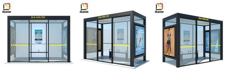 Custom-Made Design Metal Tempered Glass Indoor Bus Stop Shelter