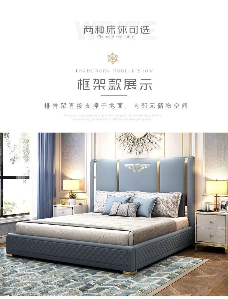 Luxury Italian European Modern Leather Double Bed White King Size Queen Size Bed Wooden Beds Bedroom Sets Furniture