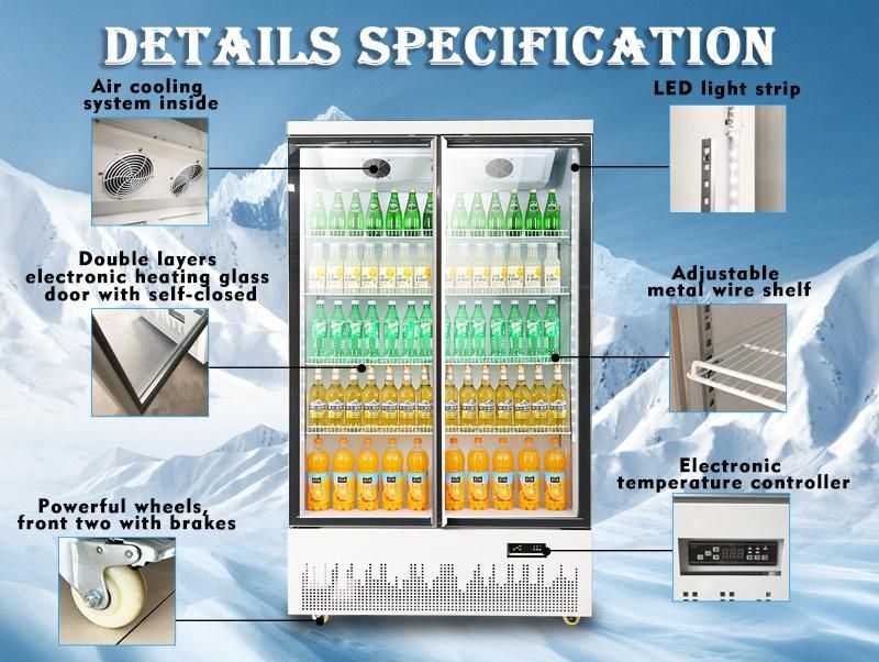 958L Double Glass Door Vertical Soft Drink Showcase Lsc-958fs