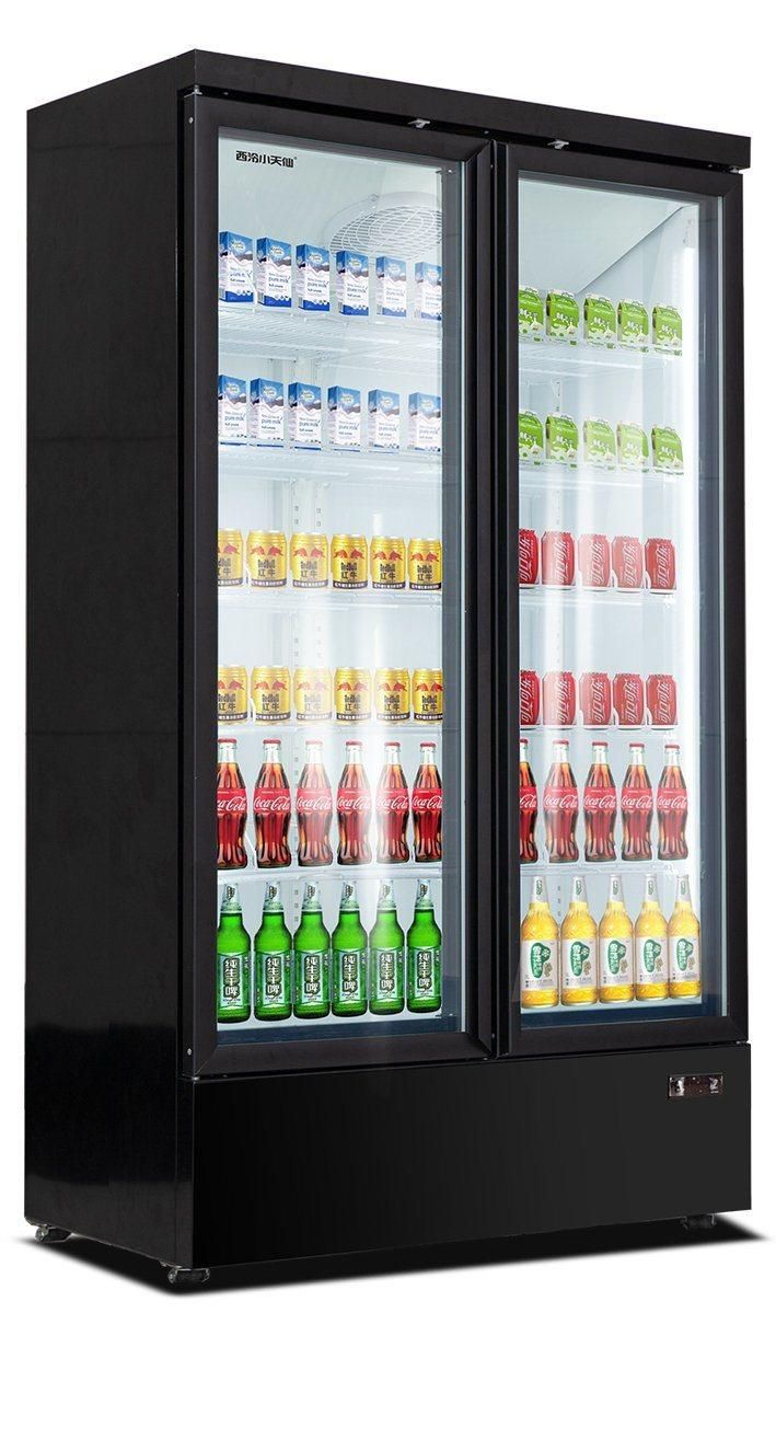 High Quality Commercial Hotel Fridge Commercial Upright Beverages Two Glass Door Refrigerator Vertical Display Freezer Display Fridge Freezer Beverage Showcase