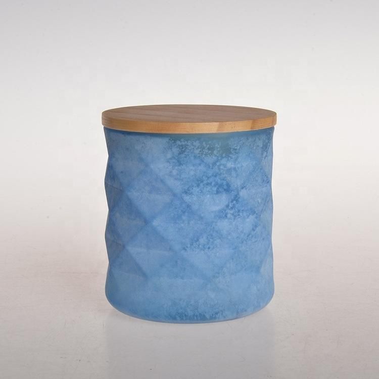 Chinese Factory Frosted Style Glass Candle Holder Jar with Wooden Lid