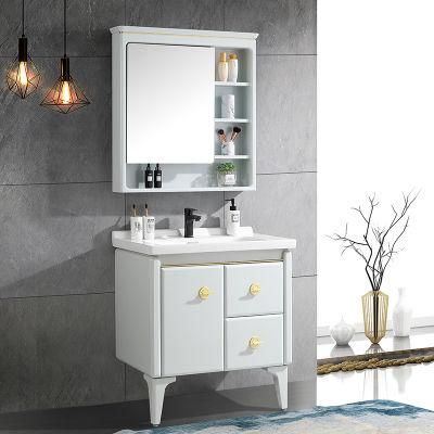 Factory Wholesale Price Modern Minimalist Solid Wood Bathroom Vanity Combination with LED Round Smart Mirror Corner Bathroom Cabinet